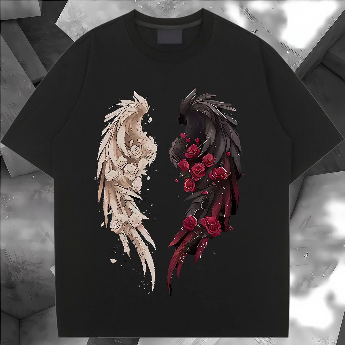 5A Tshirt for Man Woman 230g Pure Cotton wing Spring Summer Women T Shirts Short Sleeve O-Neck Cartoon Floral Printing Tops