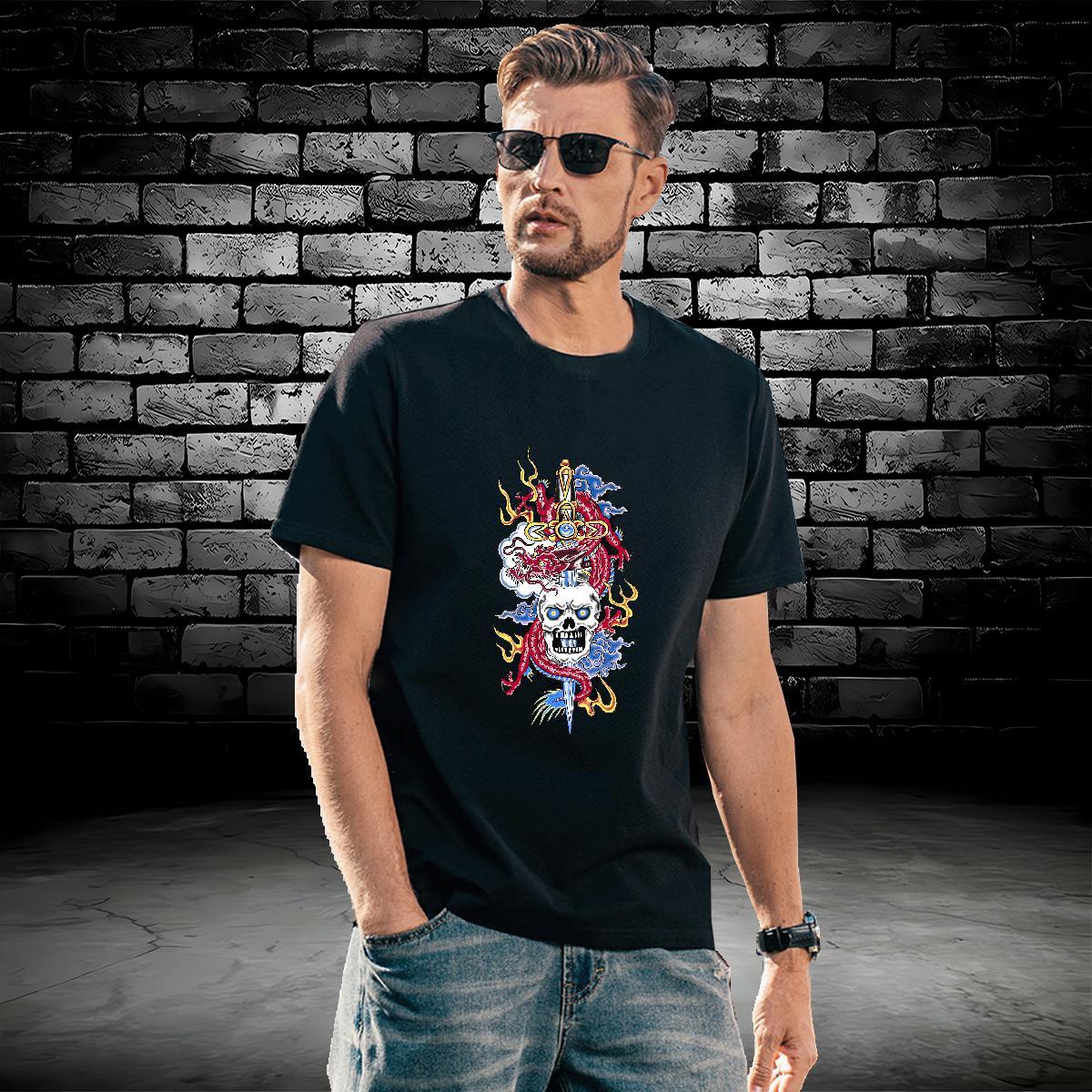 Designer T Shirts Men 230g 100% Cotton skull Street Oversized 4XL Short Sleeve O-Neck Men Clothes T-Shirt 2024 Summer Tops Shirt