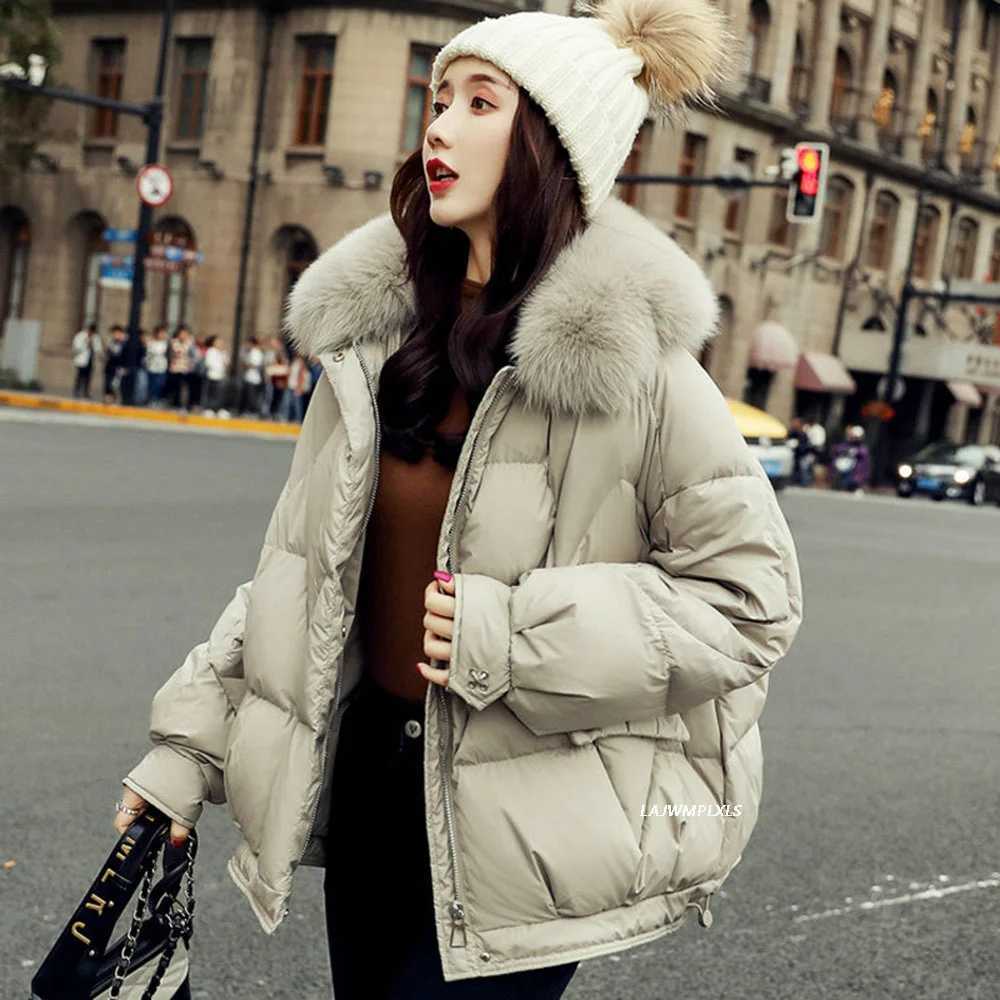 Women's Down Parkas Natural Fur Large Hooded Winter Coat Women 90% White Duck Down Jacket Thick Warm Parkas Female Outerwear Pure Color Y240824GA