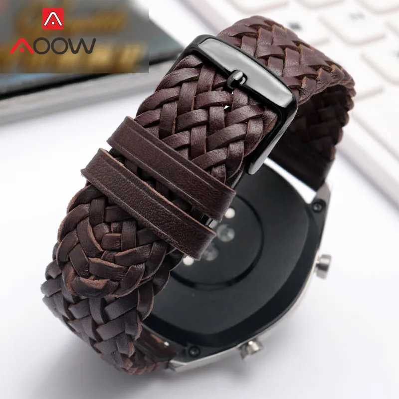 20mm 22mm 24mm Braided Genuine Leather Strap Quick Release Men Women Replacement Bracelet Belt Wrist Band for Smart Watch Brown Z240824