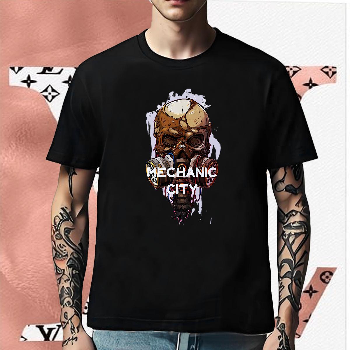 Loose T Shirt For Man 230g Pure Cotton skull Daily Wear DIY Printed Breathable Soft Men Tops Tees Custom Clothes