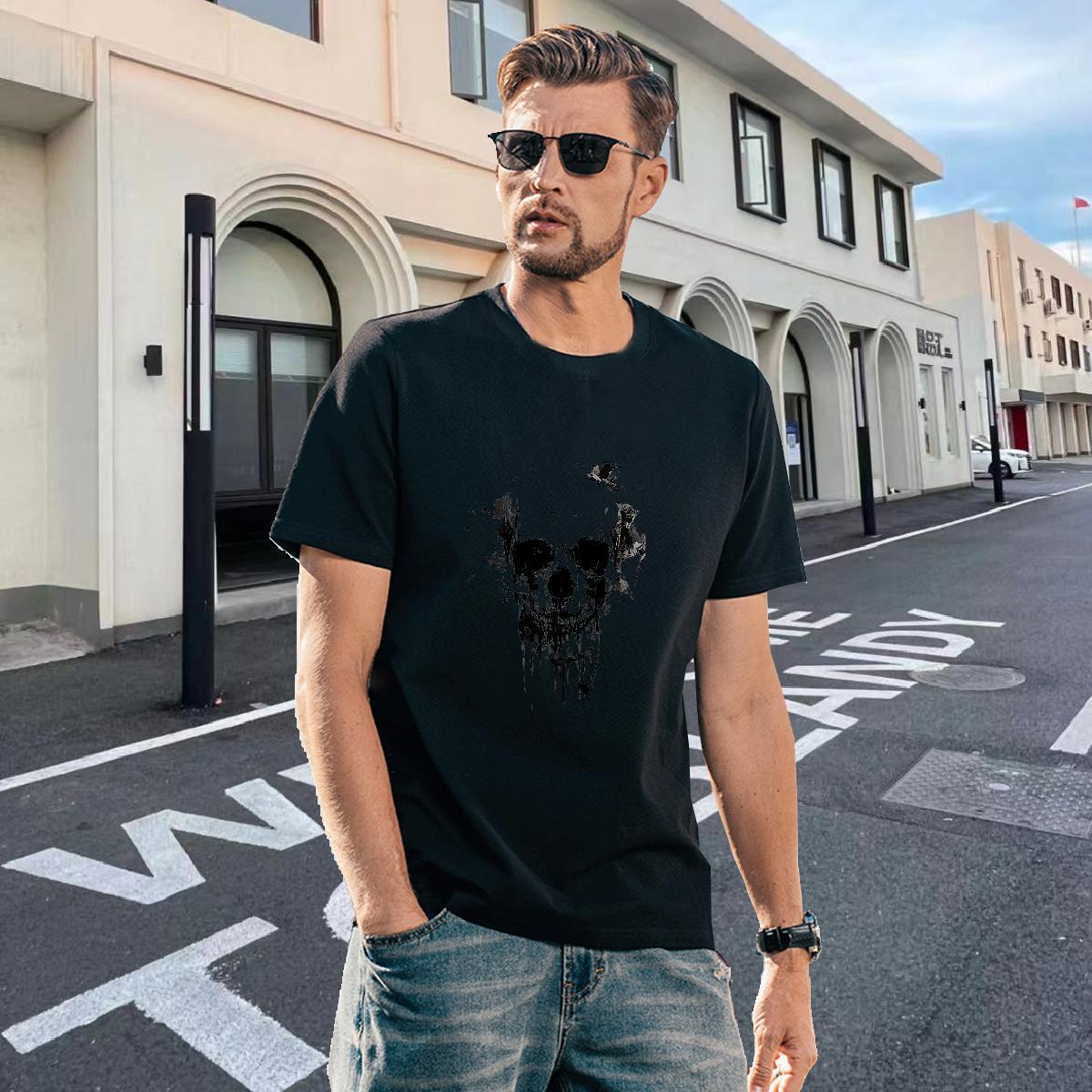 TOP Quality Men T Shirts 230g 100% Cotton skull Casual Daily Wear DIY Printed Breathable Crew Neck Mens Tshirts 2024 Designer Polos
