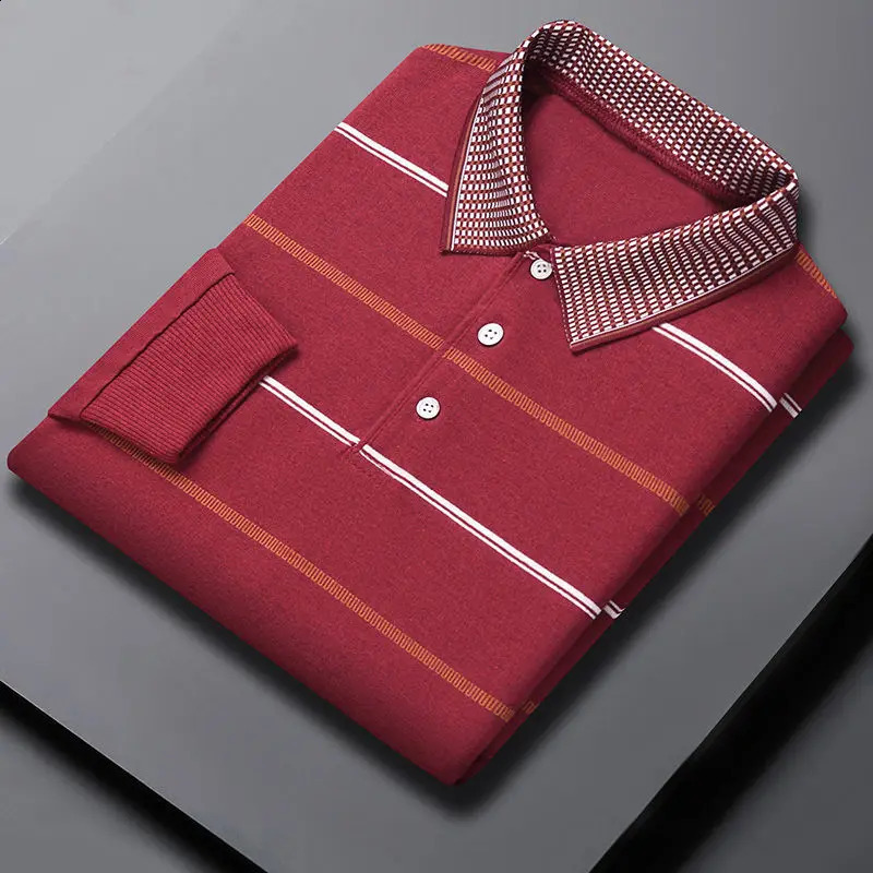 Fashion Lapel Button Business Striped Polo Shirts Mens Clothing Spring Loose Long Sleeve Casual Tops Korean Tee Shirt 240824