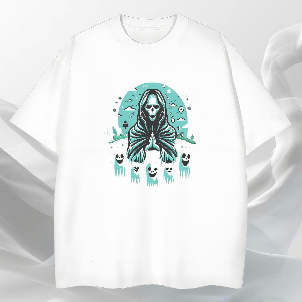 Free Shipping T Shirts Men 230g Pure Cotton skull High Street Hip Hop Custom Printing Breathable Short Sleeve Tshirts Fashion Designer Tees Shirts