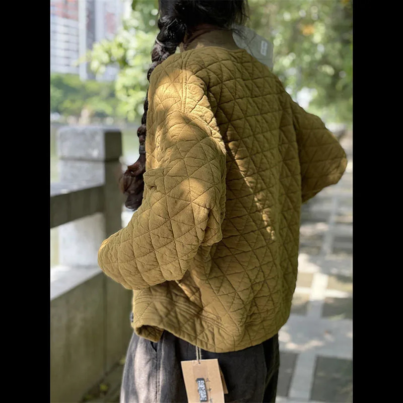 Autumn and Winter Retro Comfortable Versatile Diamond Grid Light Cotton Short Loose Womens Park Down Jacket Warm Coat 240823