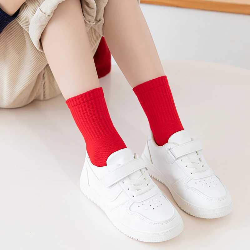 Childrens Pure Red Cotton Socks Spring and Autumn Boys and Girls Sports and Leisure Socks 2-12Years CL240824