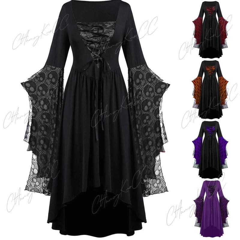 Retro Halloween cosplay costume witch Gothic dress ghost party print medieval bride womens clothing w240824