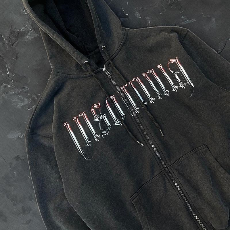 Y2K Hoodies Clothes Graphic American Retro Letter Print Gothic Zipper Jackets Aesthetic Harajuku Punk Streetwear Zip Up Hoodies 240823