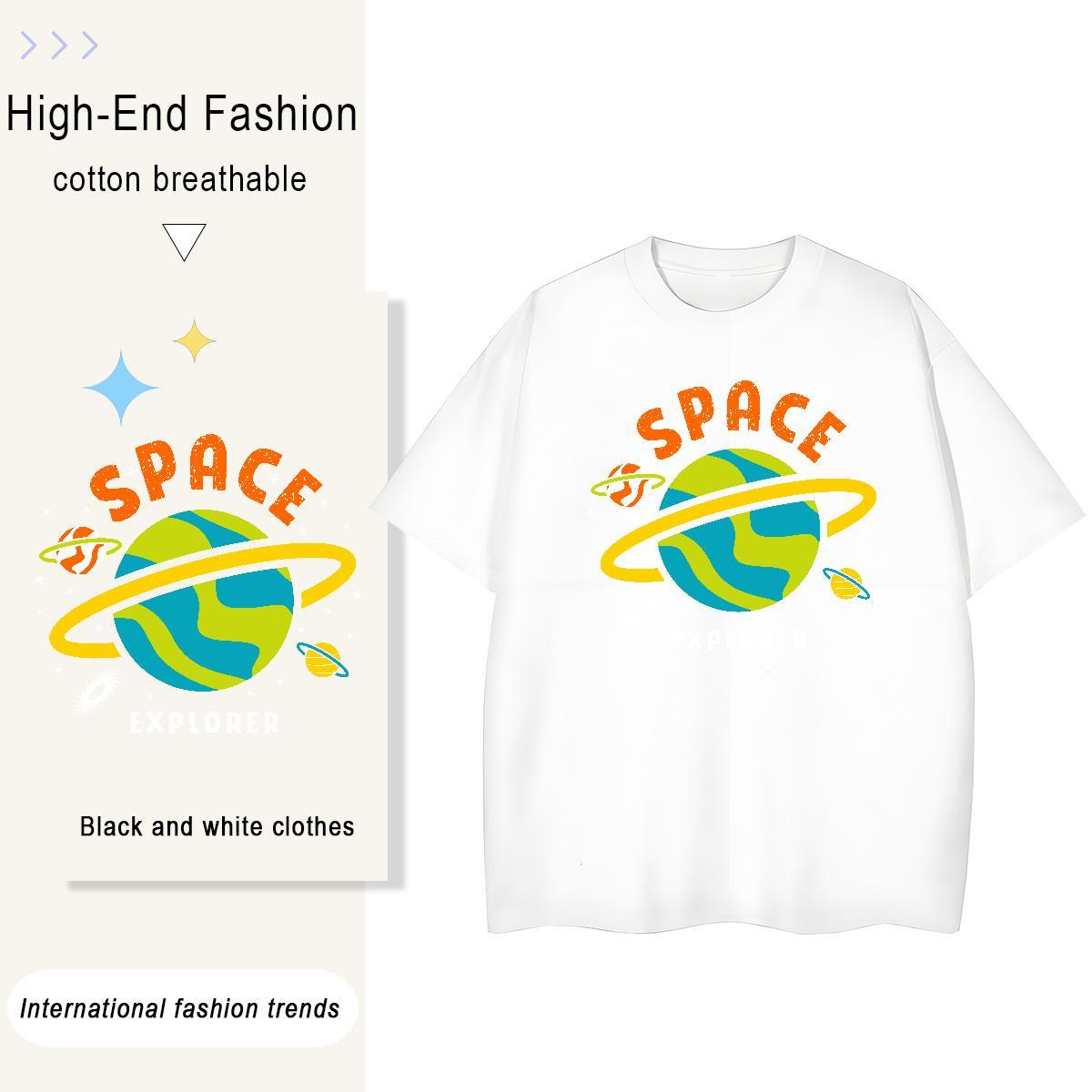 Loose fit Couples T Shirts 230g 100% Cotton outer space Casual Daily Wear Women T Shirts Breathable Short Sleeve Custom Printed Clothes Shirt