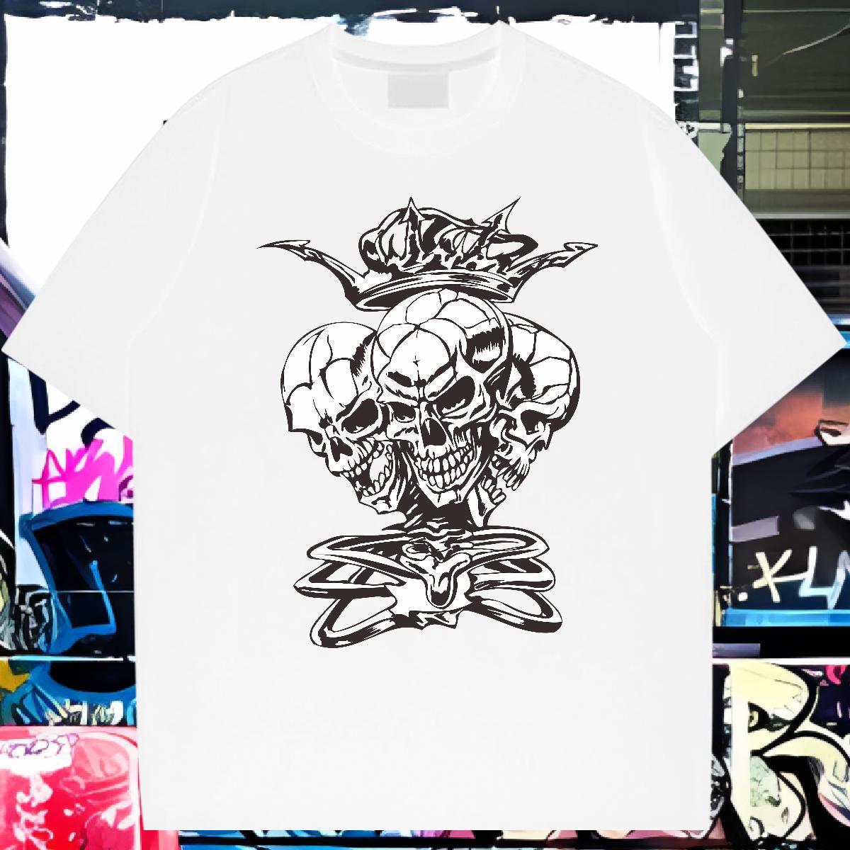 Soft T-Shirts 230g Cotton skull Casual Beach Oversized Breathable Crew Neck Tshirts Fashion Casual Tops Tees