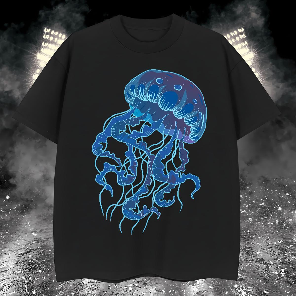 Wholesale Men Clothes T-Shirt jellyfish Hip Hop 230g Cotton Tshirts Short Sleeve O-Neck Loose Fit T Shirt For Man Oversized 4XL