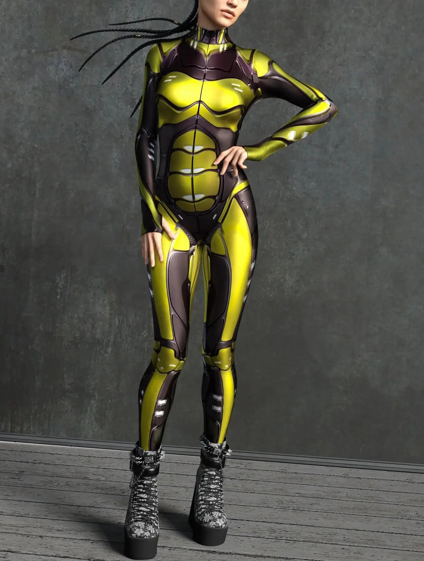 Mechanical cyberpunk tight fitting womens zipper jumpsuit Zentai 3D Halloween game party costume female roleplaying set 240823