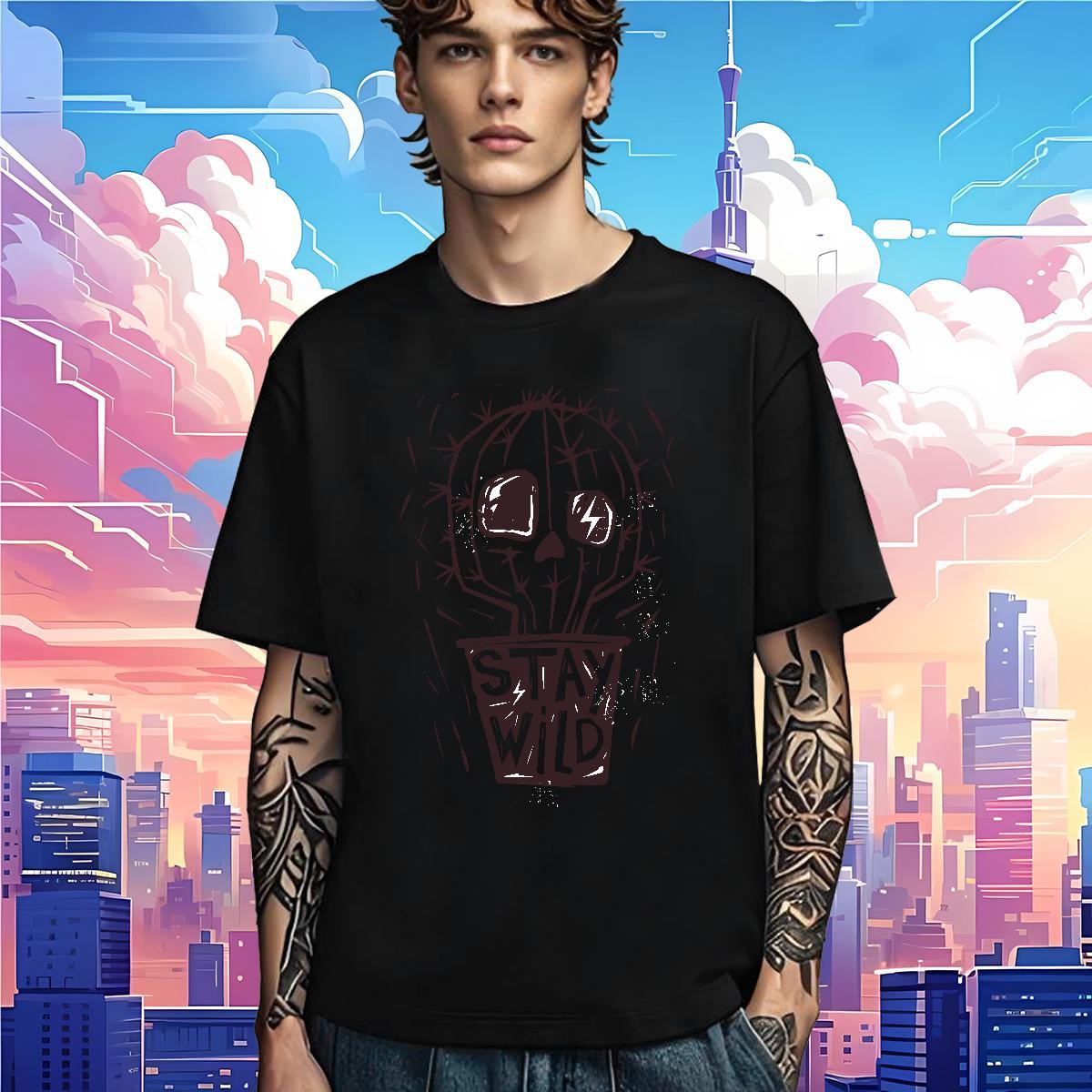 Classic Mens T Shirts 230g Cotton skull Street wear Hip Hop Oversized Round Neck Short Sleeve Men Clothes T-Shirt 2024 Summer Top Tees