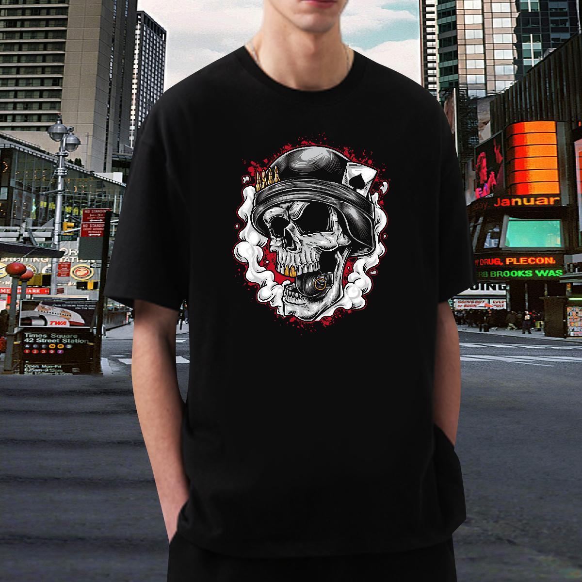 Popular T-Shirts for Men 230g Pure Cotton skull Hip Hop Custom Print Oversized Crew Neck Couples T Shirts 2024 Summer Tops Tees