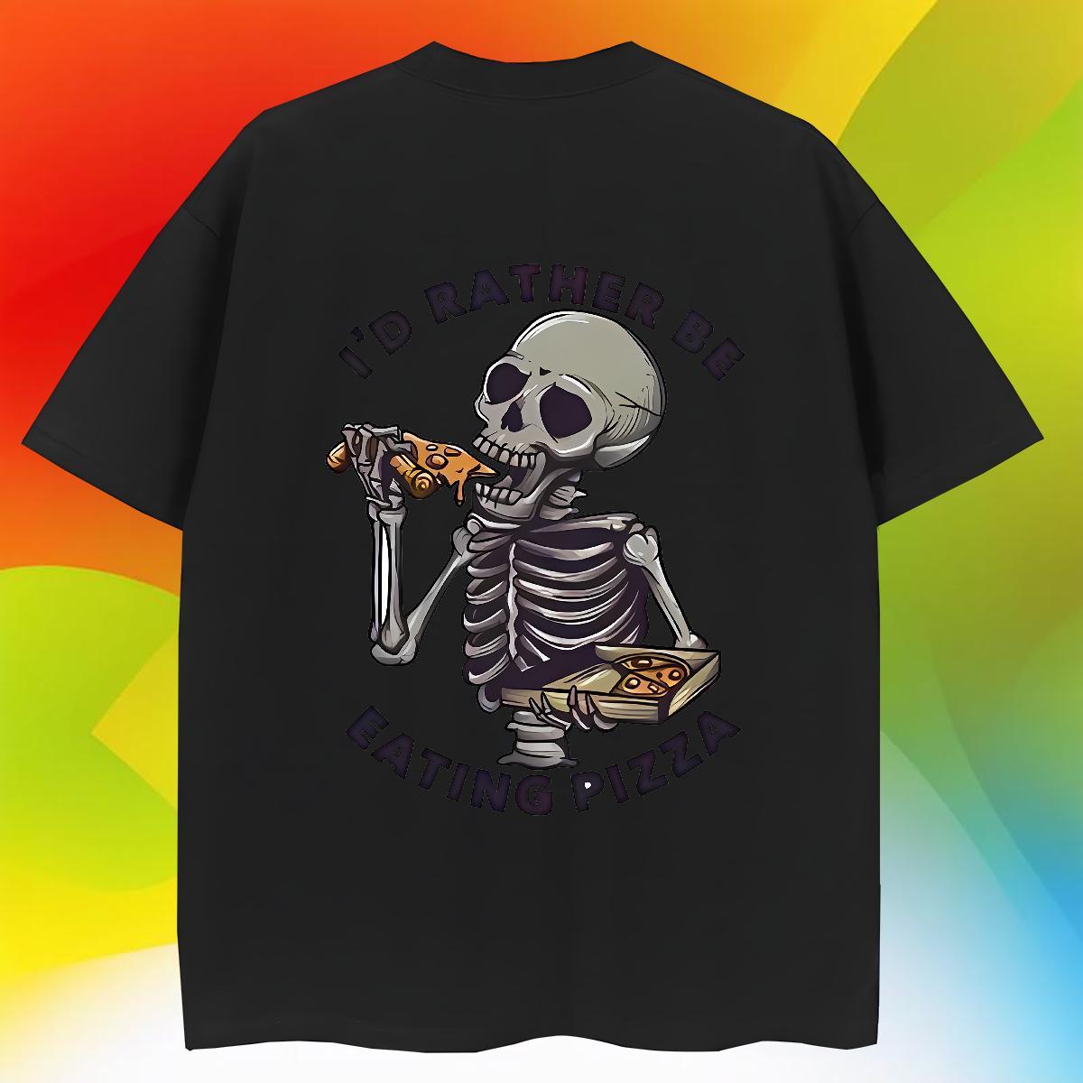 Free Shipping T-Shirts 230g Cotton pizza Daily Wear Skull Breathable Short Sleeve Men Tops Tees 2024 DIY Polos