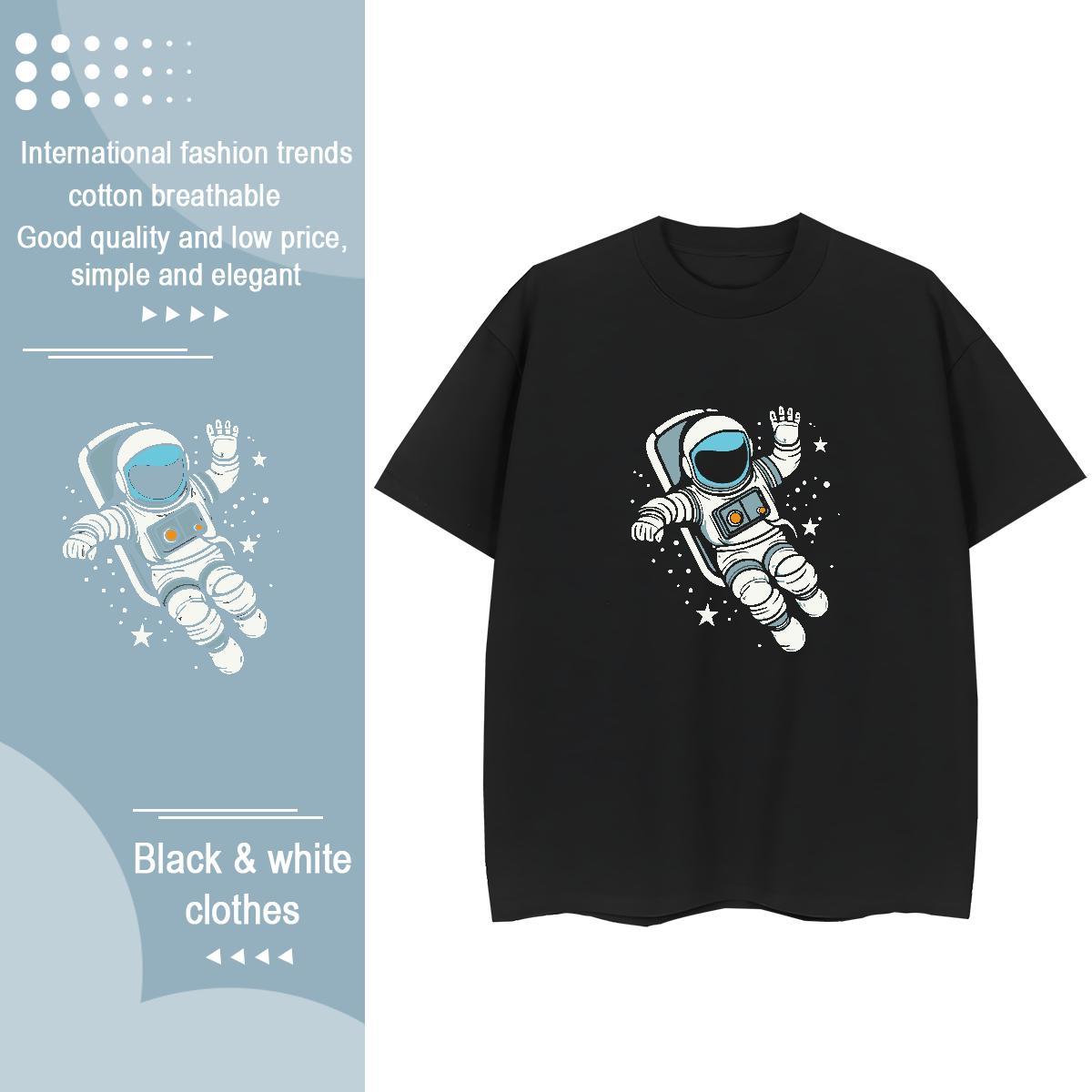 Comfortable Unisex Tshirts 230g Pure Cotton cosmonaut Sport Women T Shirts Breathable Cartoon Floral Printing Clothings