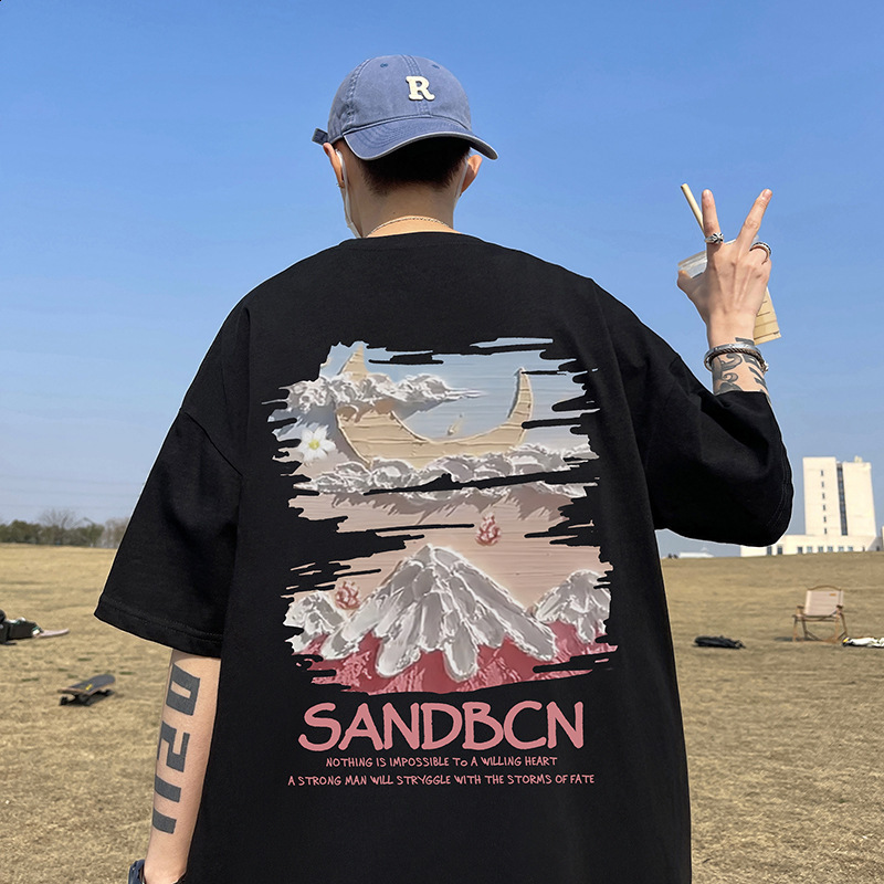 American high street T-shirt mens summer fashion trend trendy plus size short sleeved top casual half sleeved T-shirt 240723