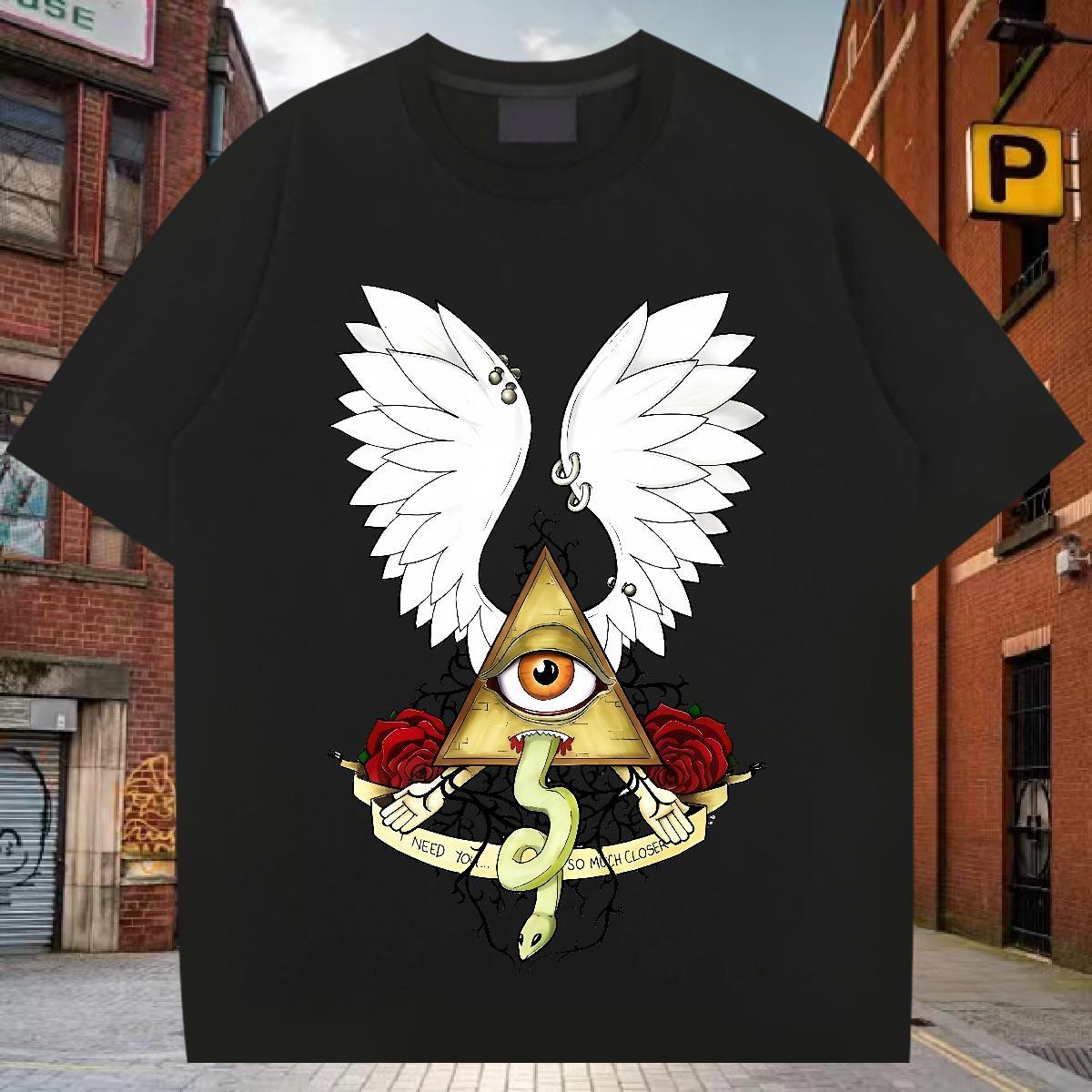 Wholesale T Shirts Men 230g 100% Cotton eye of the devil Daily Outfit Custom Print Plus Size Breathable Short Sleeve Mens Tshirts Casual New Wear