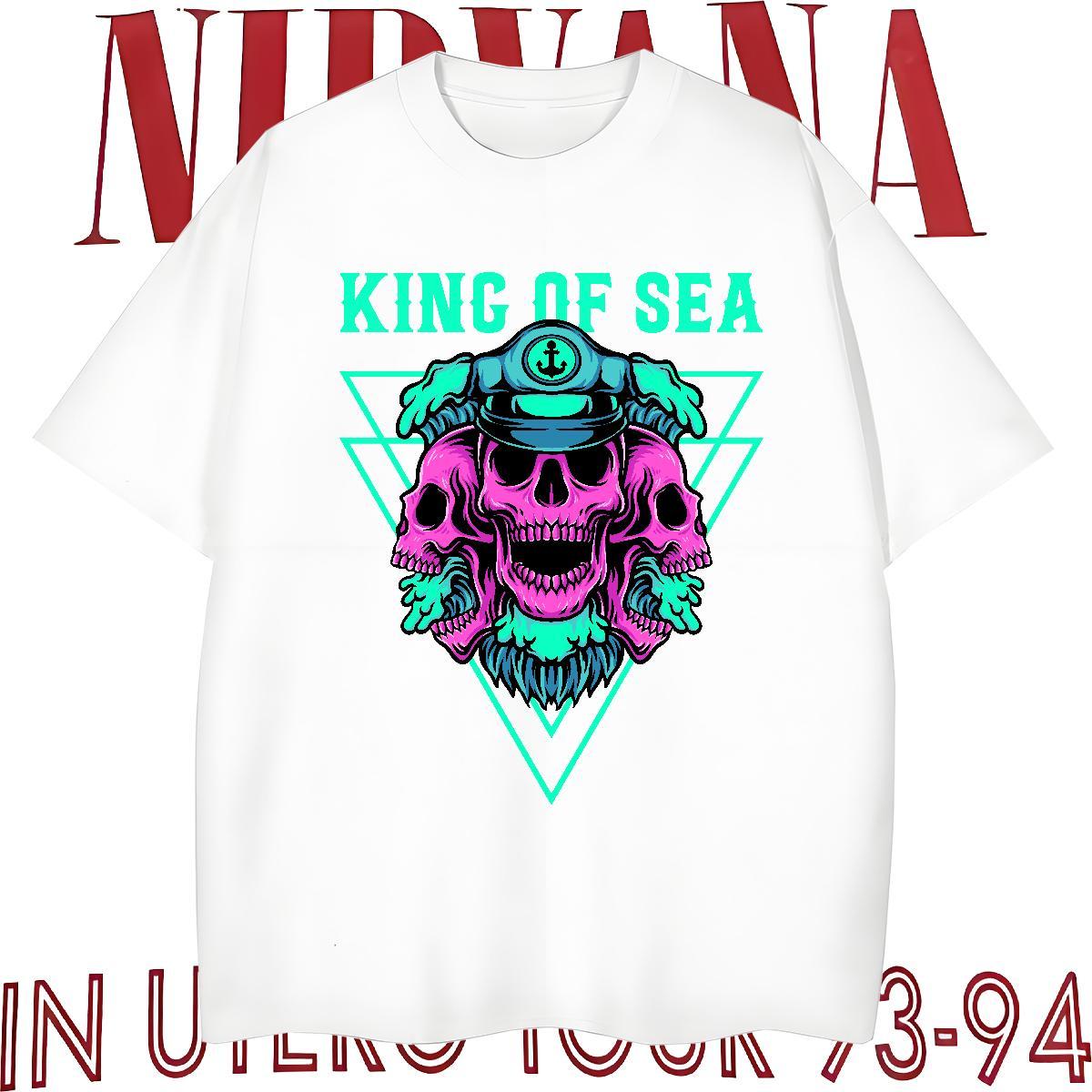 Classic T-Shirts for Men 230g 100% Cotton skull Beach Cartoon Printing L-4XL Breathable Crew Neck Men Clothes T-Shirt DIY Tee Shirt
