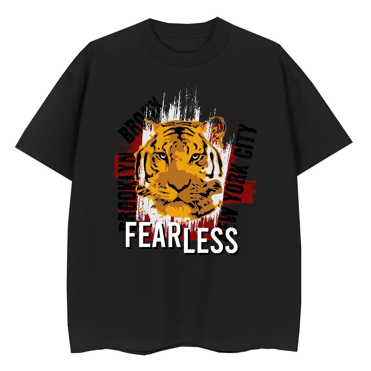 Customized Tshirts tiger Spring Summer 230g Cotton Tops Shirt Breathable Loose Fit T-Shirts for Men Floral Print