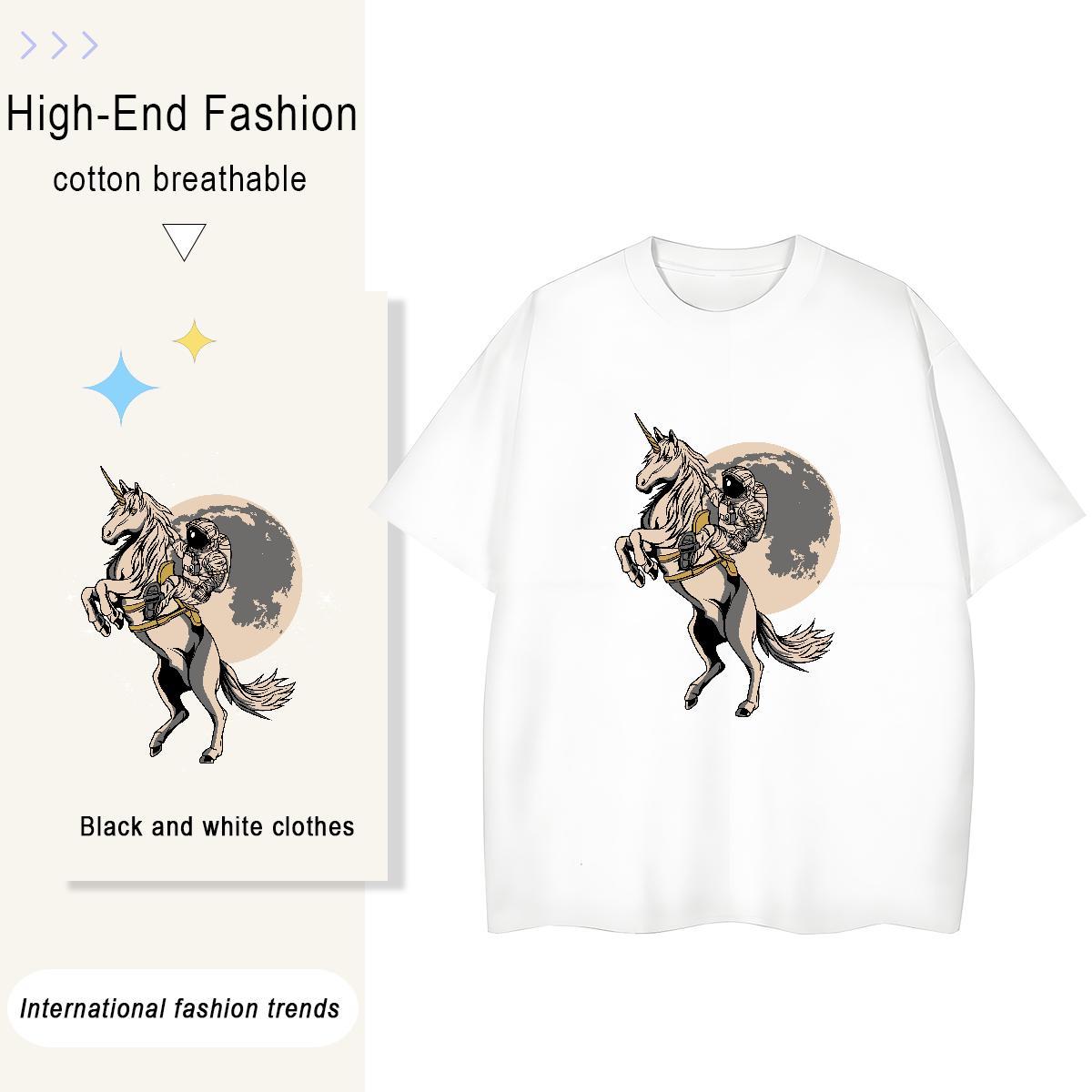 New Men Clothes T-Shirt horse Anime Printing Street 230g Pure Cotton Clothings Breathable Crew Neck Wholesale T-Shirts for Men Customized Print