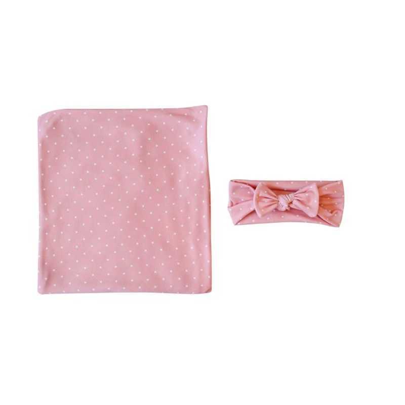 Newborn Receiving Blanket Bowknot Headband Set Baby Infant Cotton Sleeping Bag Swaddle Wrap Hairband M240824