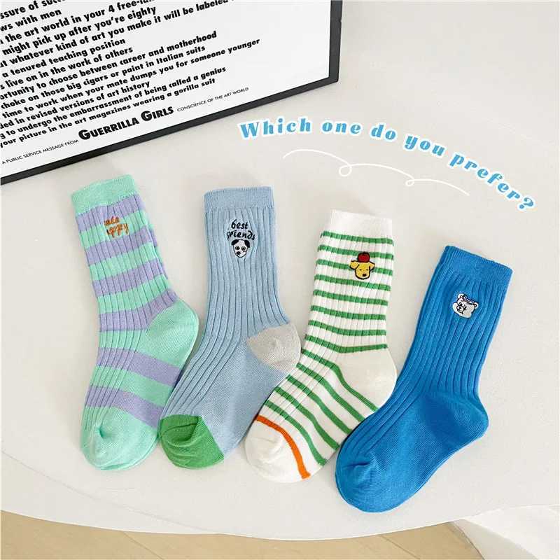 Boys Socks Spring Cartoon Letter Pattern Medium Socks Kids Cotton Children Crew Socks CL240824