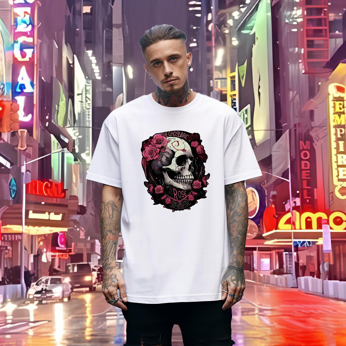 Classic T Shirts Men 100% Cotton 230g skull Daily Outfit Oversized 3XL 4XL Breathable Crew Neck Mens Tshirts New Arrival Tops Tees