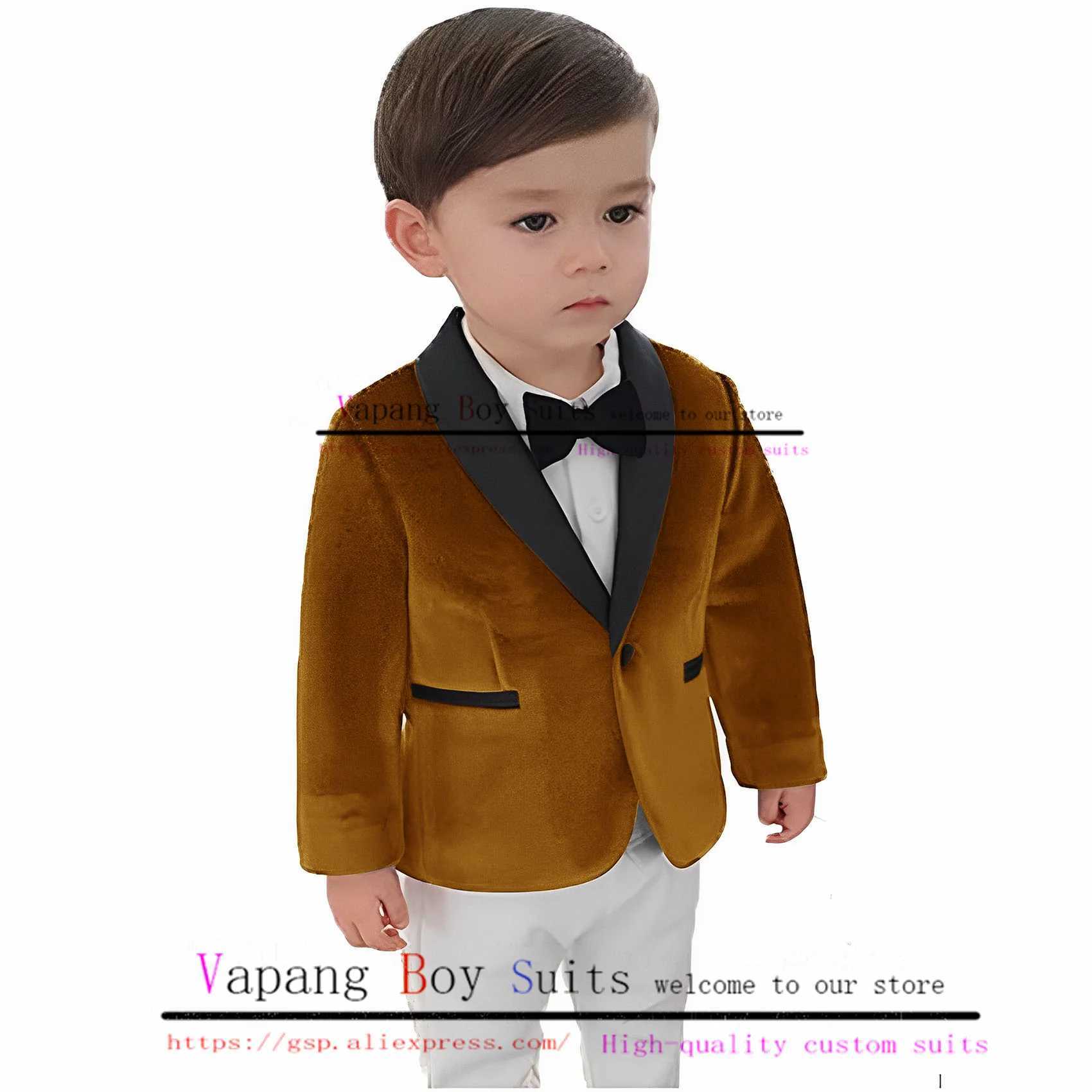 Boys set of velvet 2-piece wedding dress evening gown shawl collar jacket childrens clothing fashionable jacket childrens set W240823