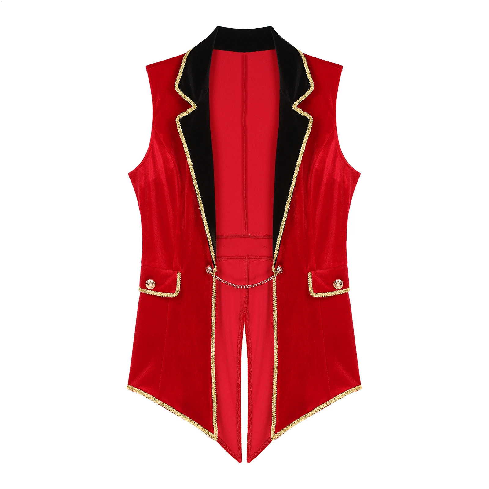 Womens Halloween Circus Ringmaster Tail Coat Carnival Theme Party Performer Role Playing Costume Sleeveless Collar Velvet Jacket 240823