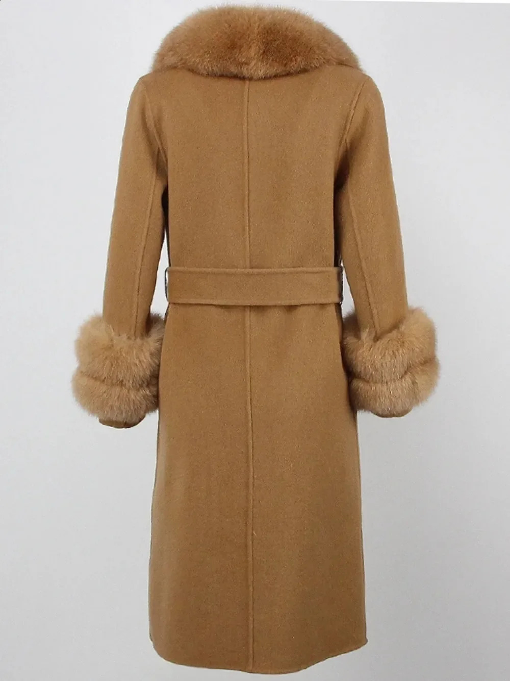 Real Fur Coat Long 2024 Winter Jacket Womens Natural Wool Blended Cashmere Double Chest Strap Warm Streetwear Fashion 240824