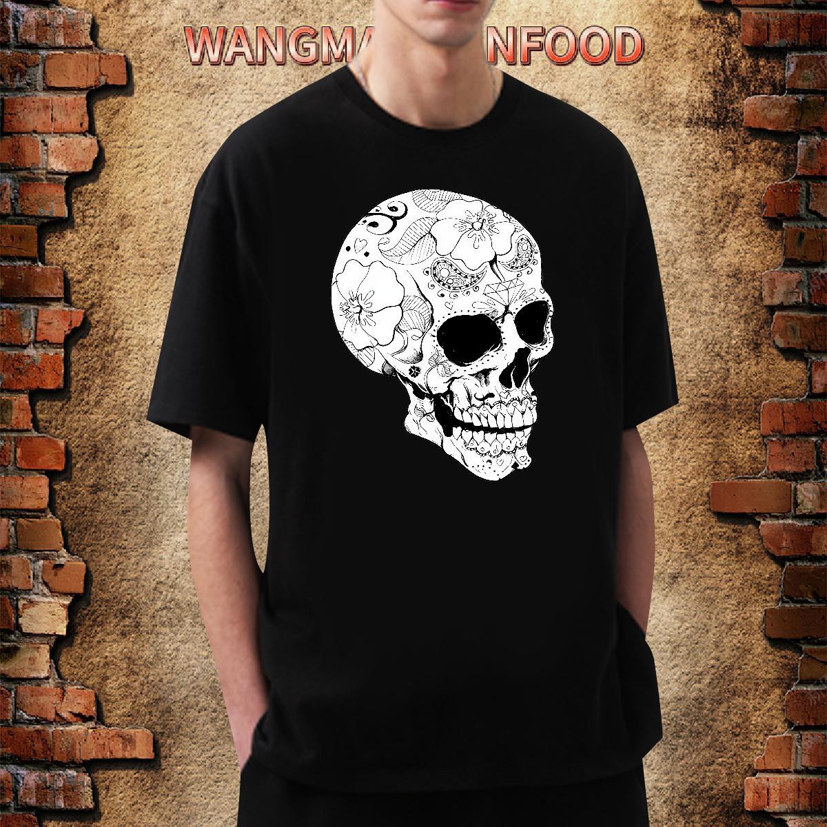 Wholesale T Shirts Men 230g 100% Cotton skull Street Casual White Plus Size Breathable Men Tops Tees Fashion Design Clothes