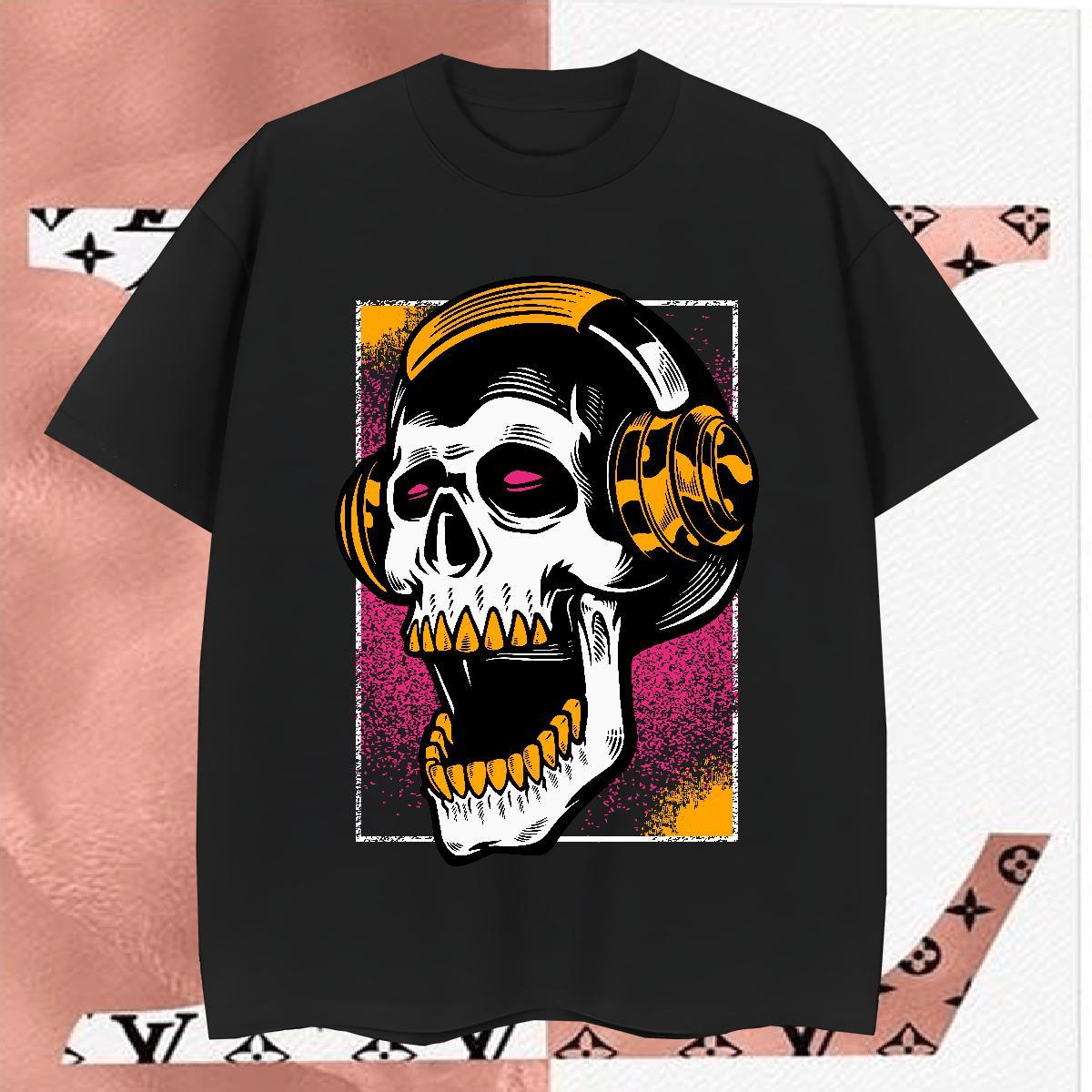 Soft Mens T Shirts 100% Cotton 230g skull High Street Hip Hop Custom Cartoon Short Sleeve Soft Mens Tshirts Classic Casual Polos