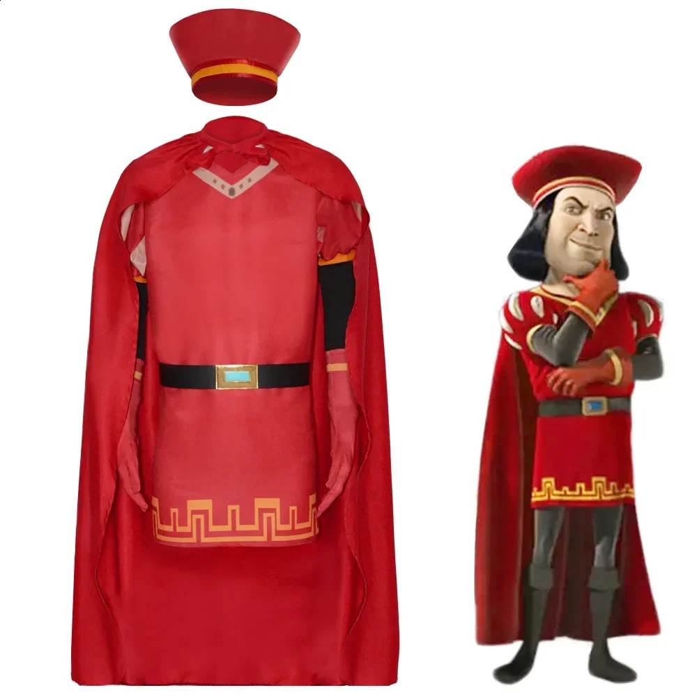 Lord Farquad cosplay anime costume uniform cloak gloves hat set medieval Halloween party red 240823