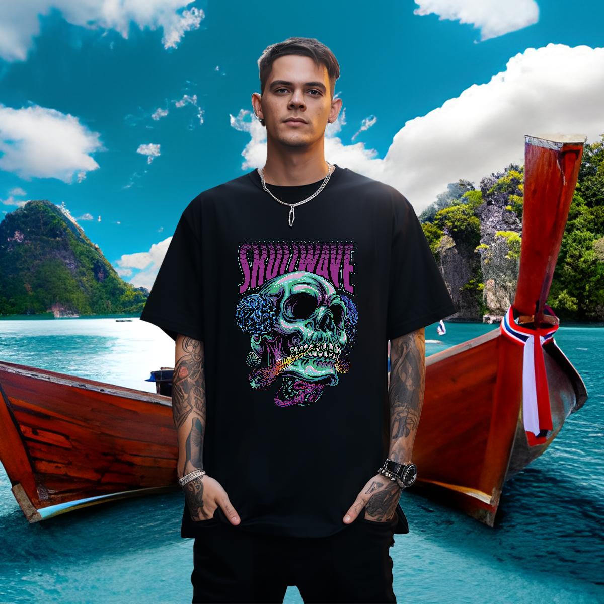 Cool T shirt 100% Cotton 230g skull Beach Custom Anime Breathable Short Sleeve Men Clothes T-Shirt 2024 Designer Tops Shirt