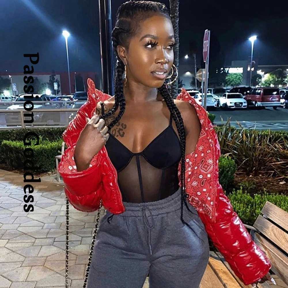 Women's Down Parkas Winter Cute Women Shiny PU Camouflage Puffer Jacket Warm Camo Bubble Coat Zipper Paisley Leather Parkas Down Both Side Wear Y