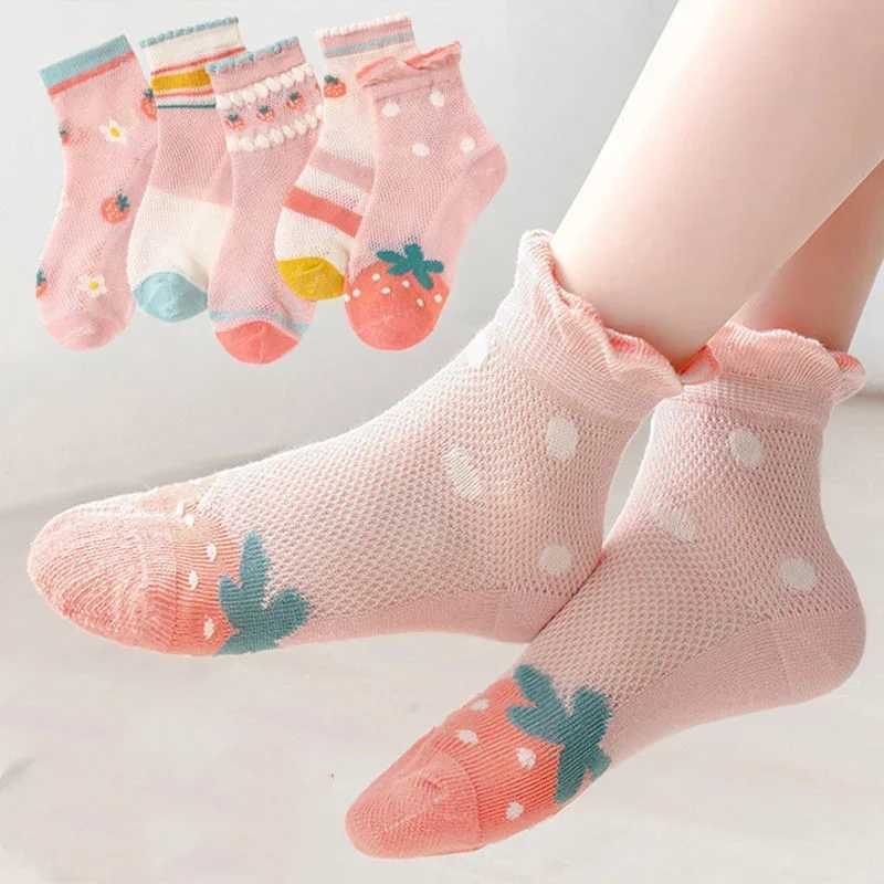 Kids Socks 5 Pairs/Lot Spring Summer Cotton Girls Socks Cute Flowers Pattern for Children Baby Little Girl Clothing Accessories CL240824