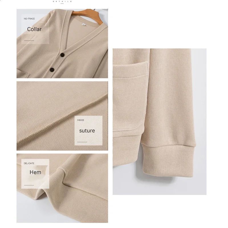Brovons knitted sweater cardigan for mens autumn solid casual wear Korean fashion 80% pure cotton Vneck 240824