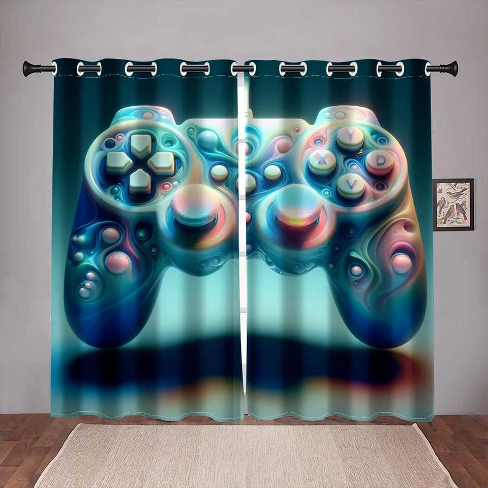 2 pcs Cartoon Gaming Play Station Window Curtain Living Room Bedroom for Boys Room Decor Gamer Teens Kids Playing Video Game Y240824
