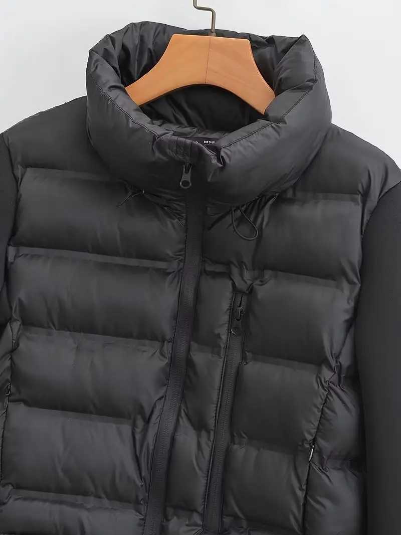 Women's Down Parkas KUSAHIKI Black Patchwork Parka Short Jacket 2023 Autumn Winter Zipper Fashion Stand Neck Slim Coat Women Outwear Parkas Top Y