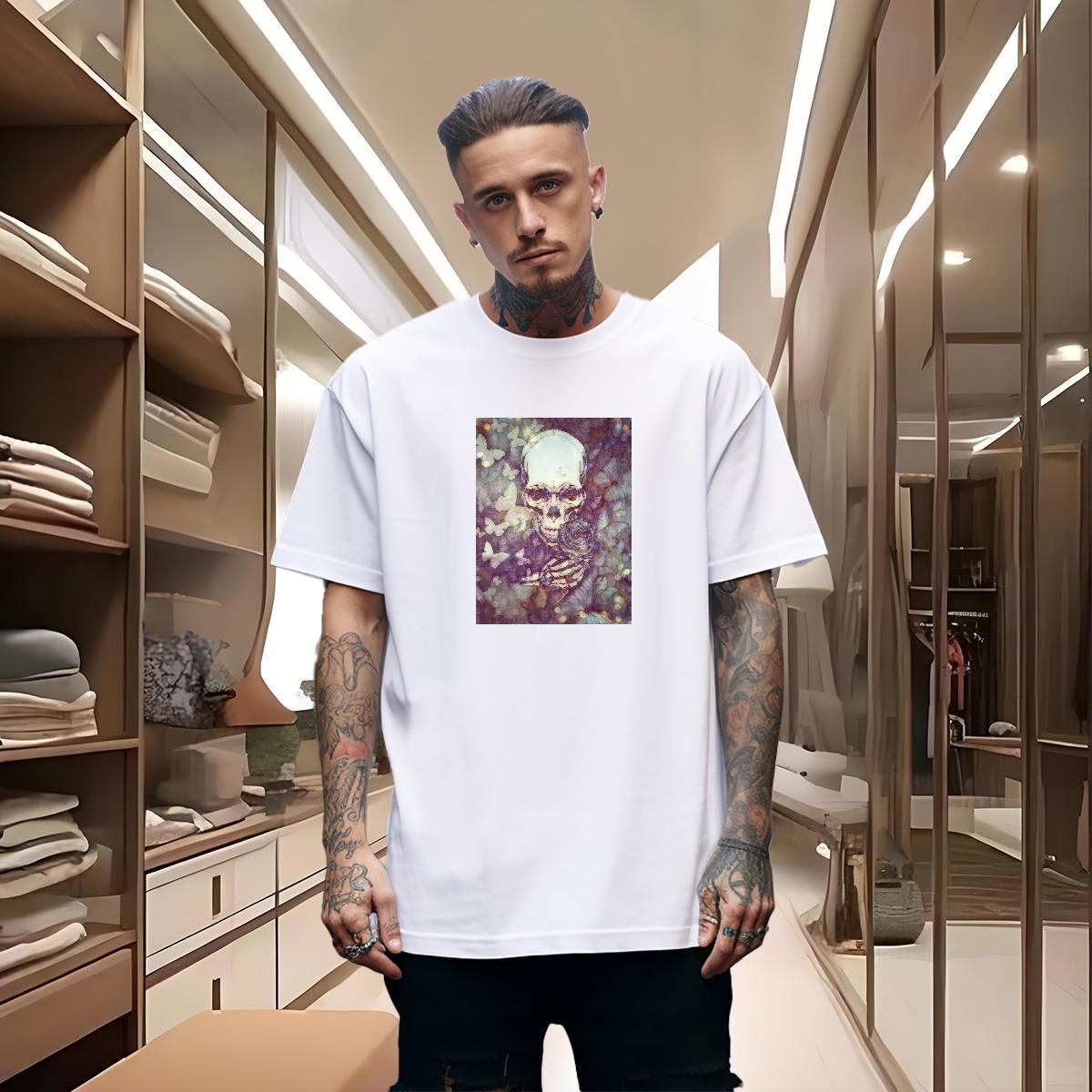 Cool Design Man T Shirts 230g Pure Cotton skull Casual Daily Wear Anime Print Breathable Short Sleeve Men Tshirts Wholesale Clothings