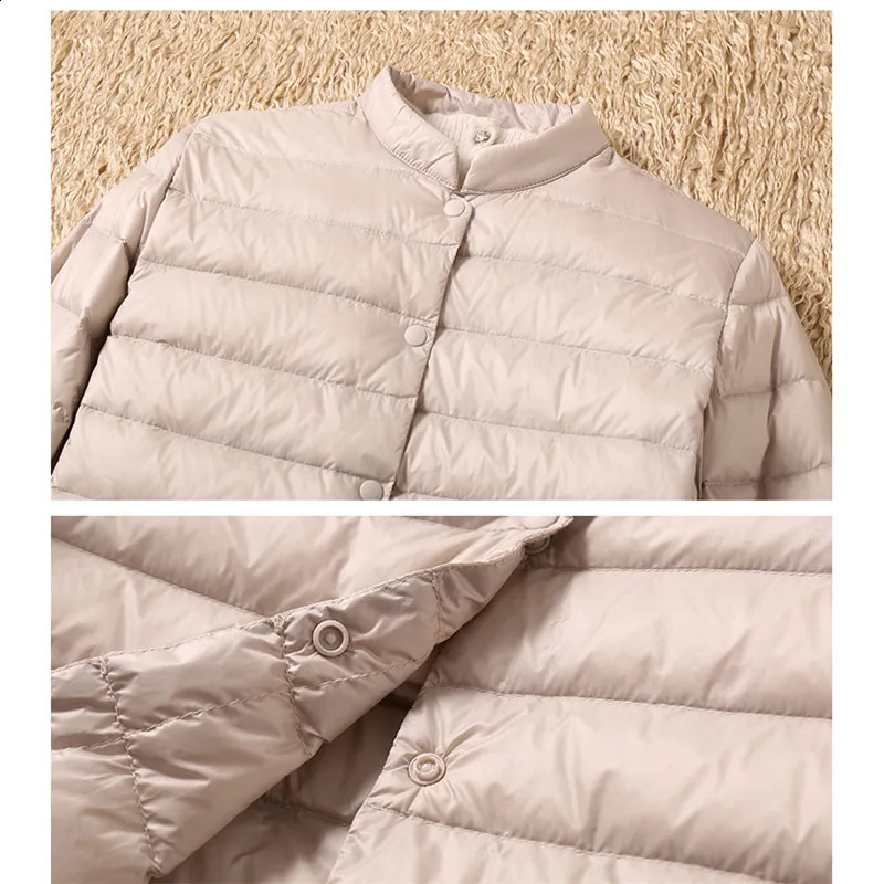 Womens Single Chest Midi Long Coat Autumn Ultra Light Down Jacket Parka White Duck SE593 240823