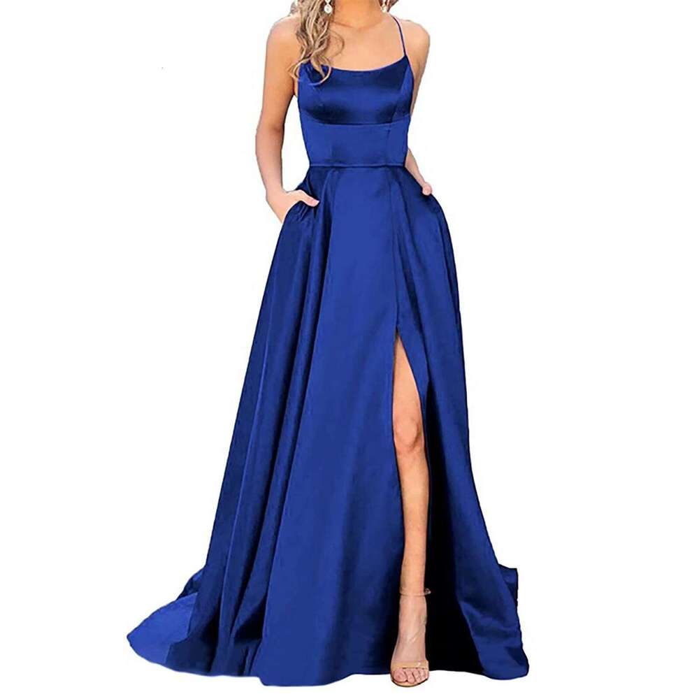 Prom Weddings Women Backless Long Dresses Satin Spaghetti Party Plus-Size Elegant Side Slit Formal Dress