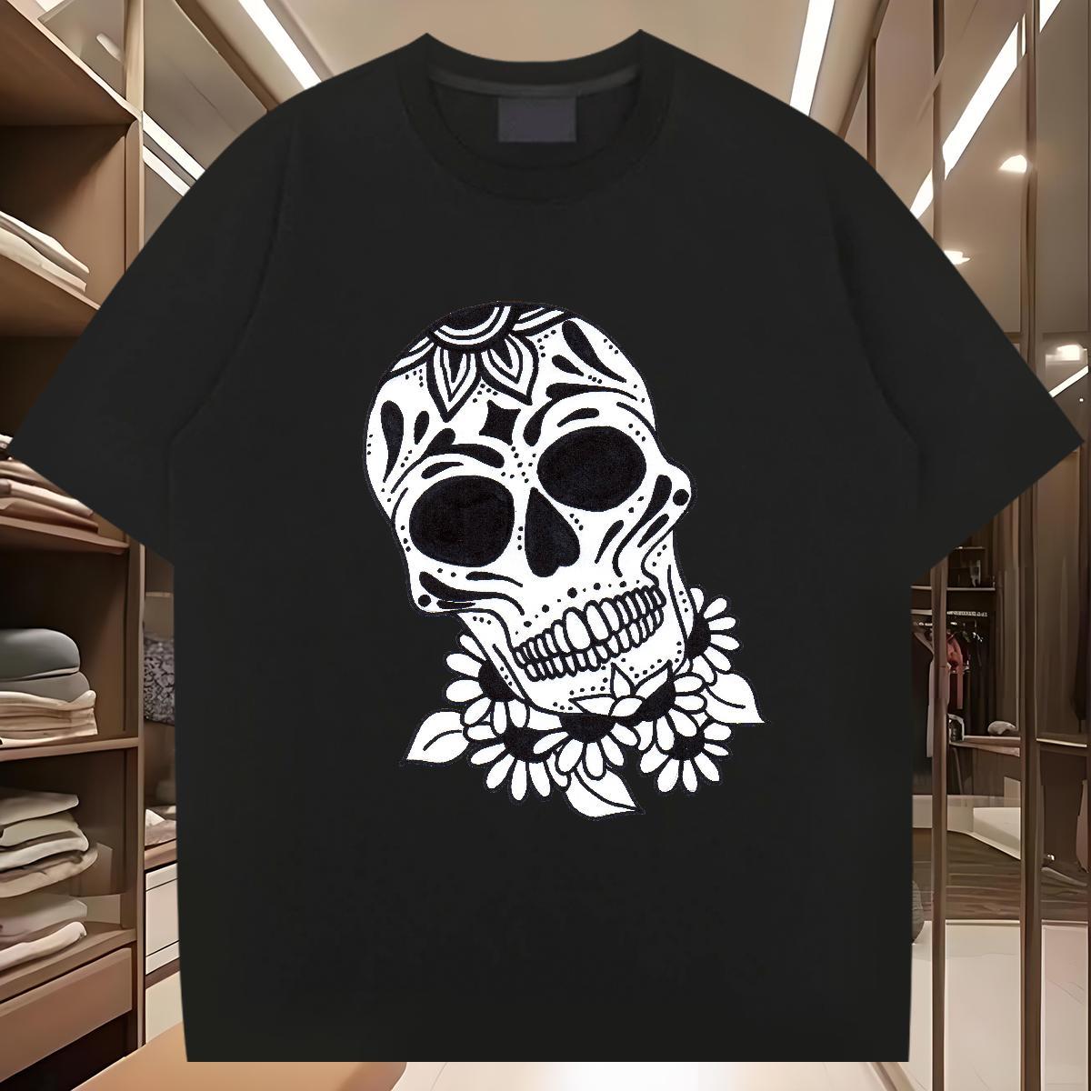 Comfortable T Shirts Men 230g 100% Cotton skull High Street Hip Hop Oversized 4XL Crew Neck Breathable Couples T Shirts Classic Casual Tshirts