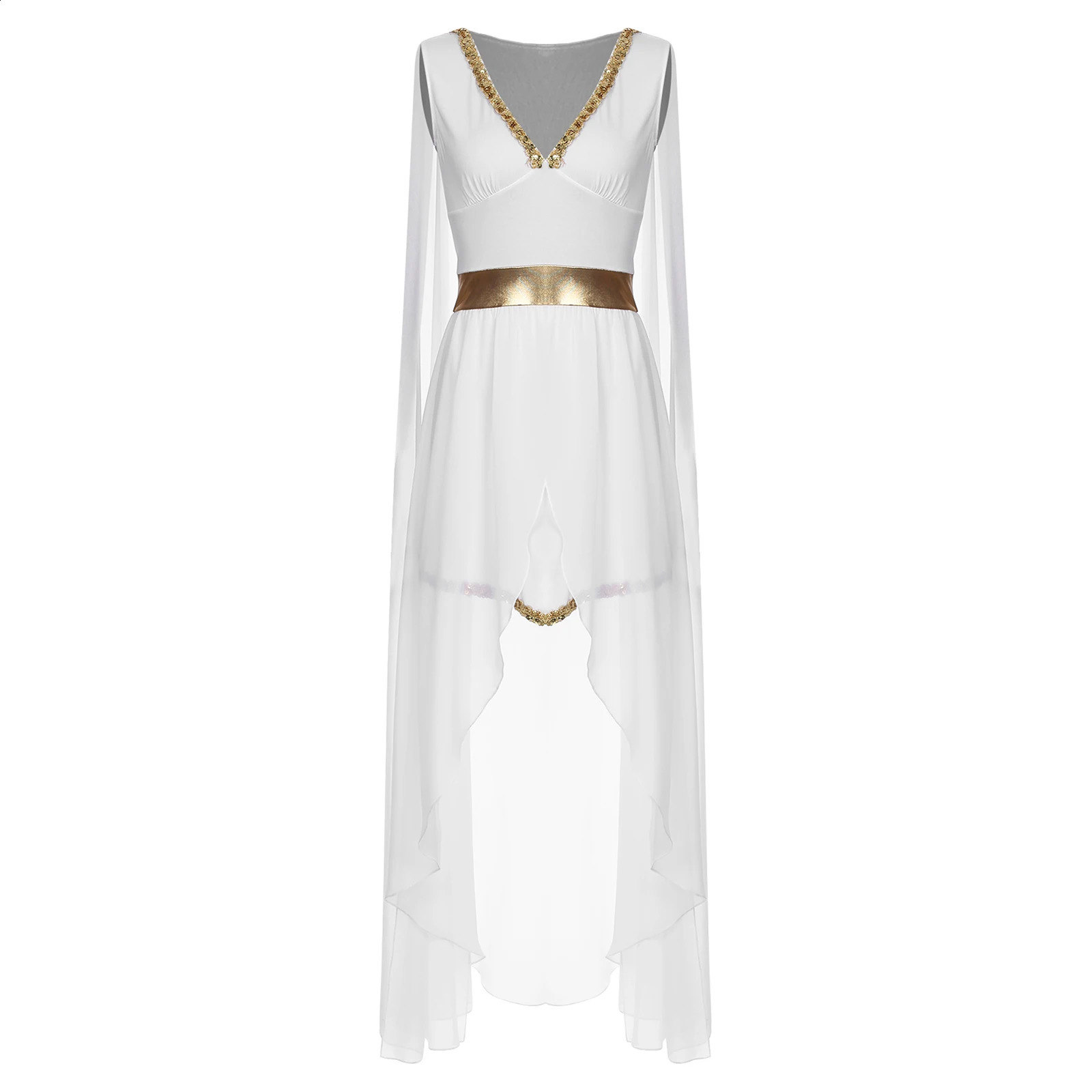 Womens Halloween Greek Athena Princess and Queen cosplay costume Roman toga dress Cape Town sleeve sequin split style 240823