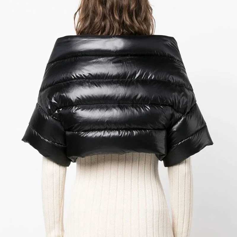 Womens Down Parkas Fashionable womens shoulder inflatable jacket high waist ultrathin heated bubble jacket single chest short inflatable park down j Y