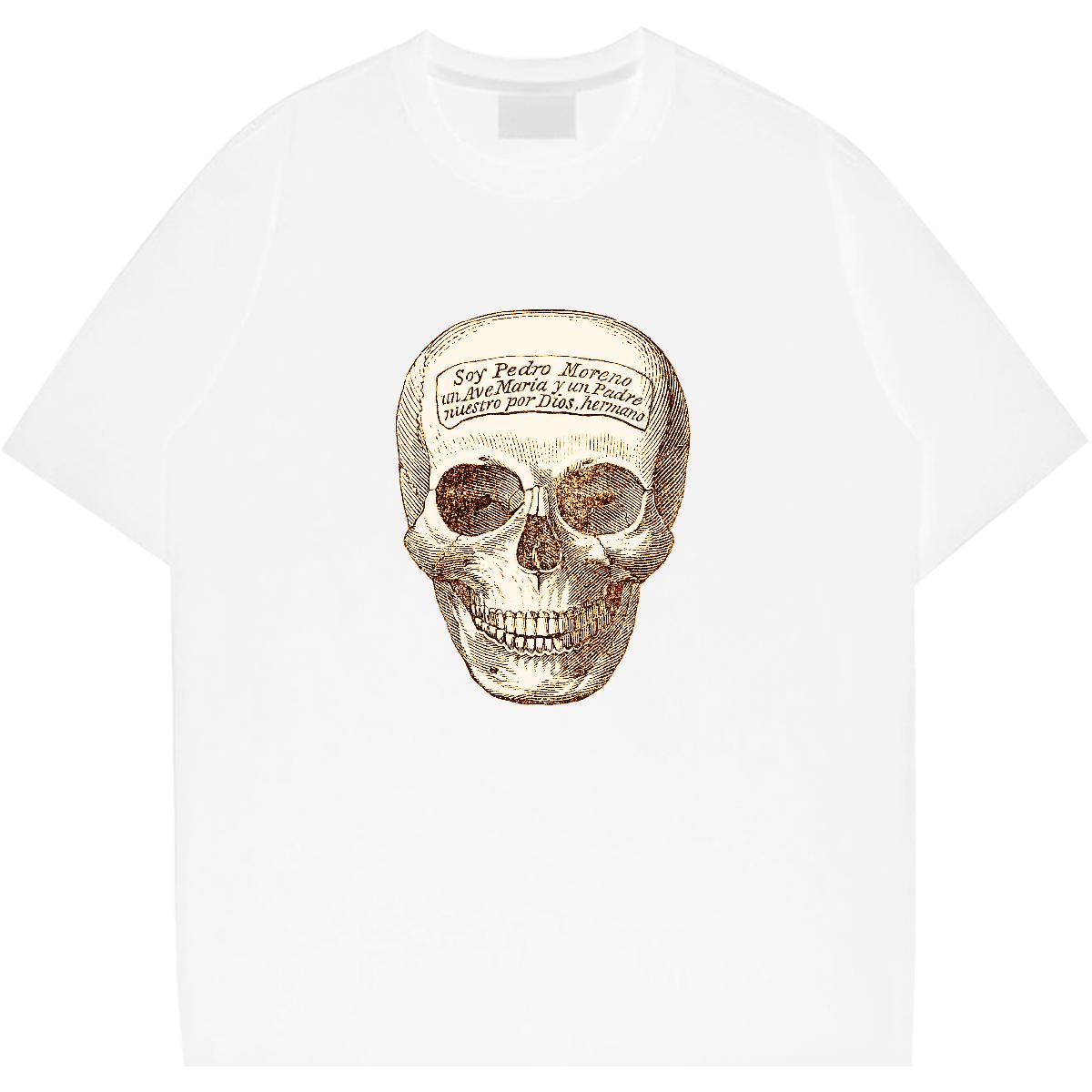 TOP Quality T Shirts Men 230g Pure Cotton skull Daily Wear Floral Print Breathable Short Sleeve Tshirts 2024 Summer Polos