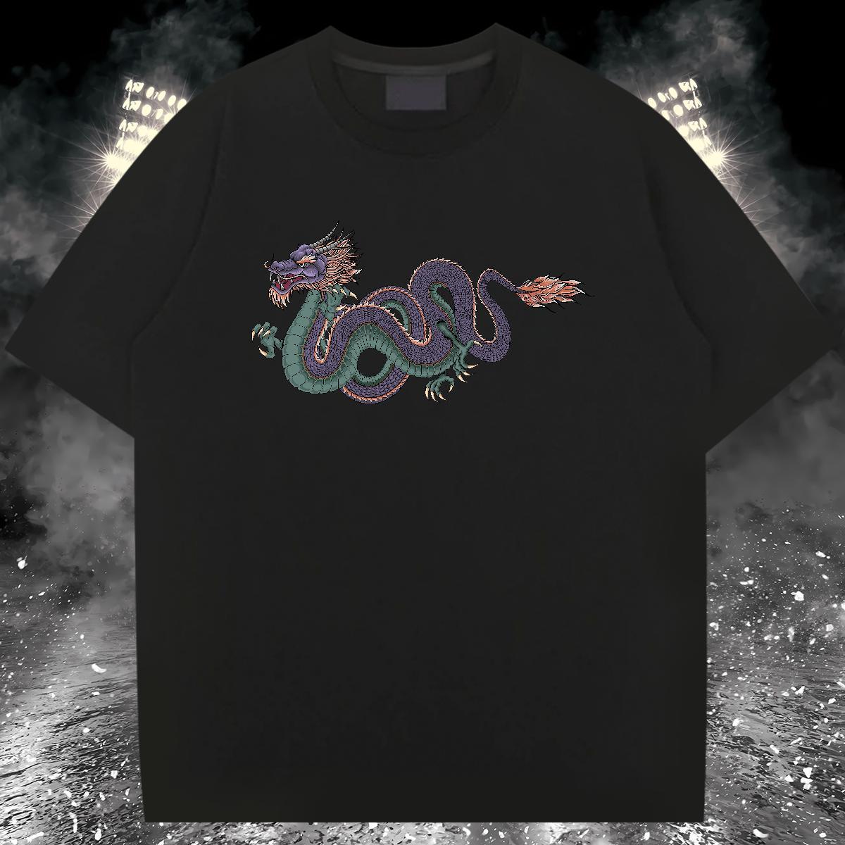 High Quality T Shirts Men 100% Cotton 230g dragon Casual Beach Custom Anime Breathable Crew Neck Couples T Shirts 2024 New Tees