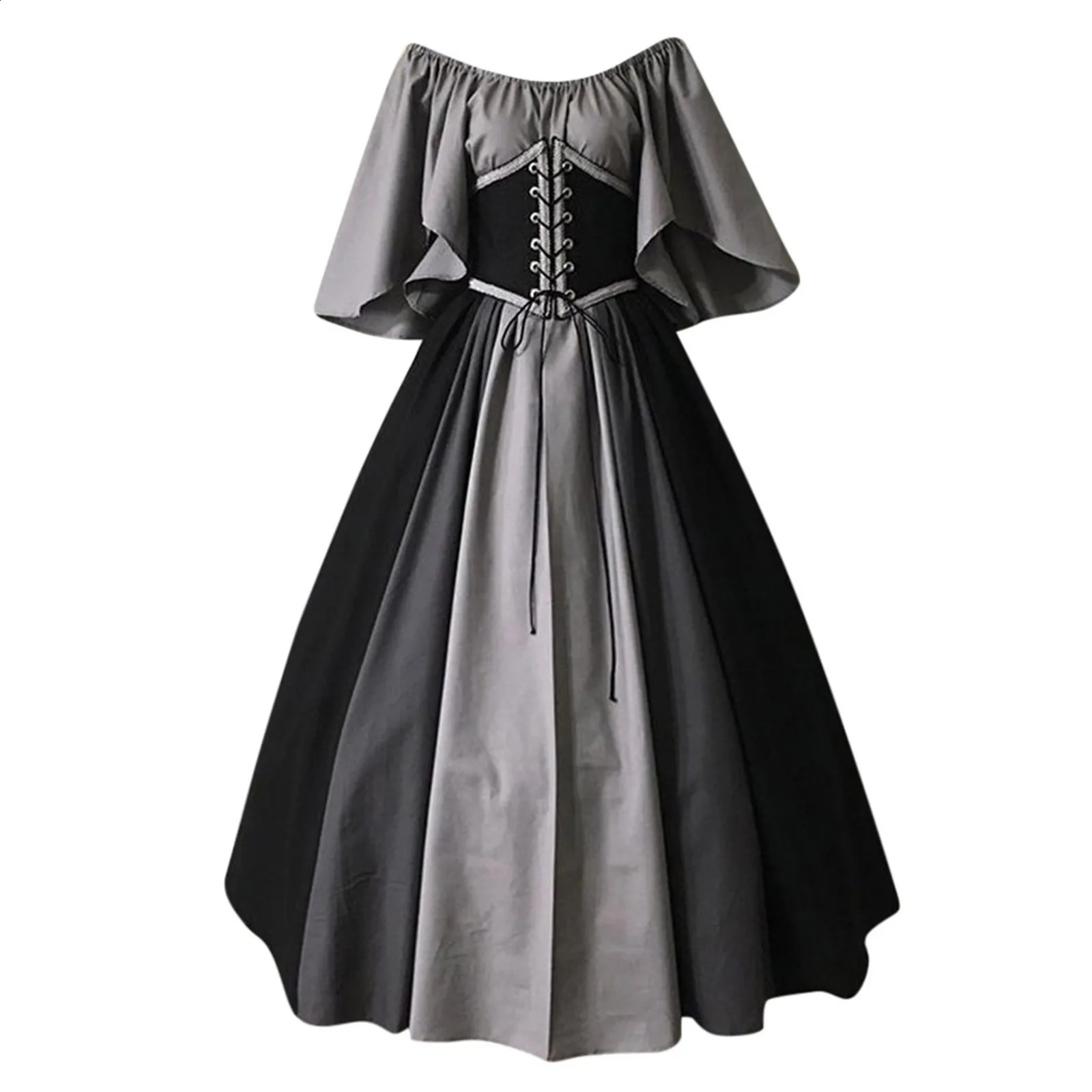 Womens Gothic Dress Medieval Trumpet Sleeve Tight corset Renaissance Halloween Role Playing Costume w240824
