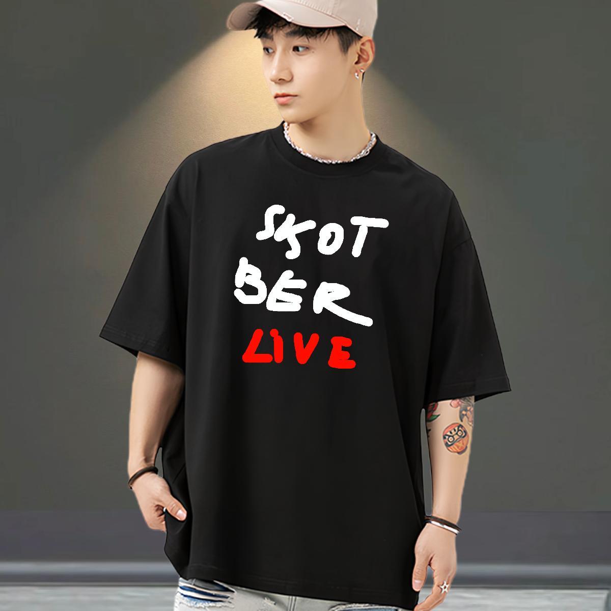 Brand Men T Shirts 230g Pure Cotton letter Casual Daily Wear Cartoon Printing L-4XL Crew Neck Breathable Men Tops Tees 2024 Polos
